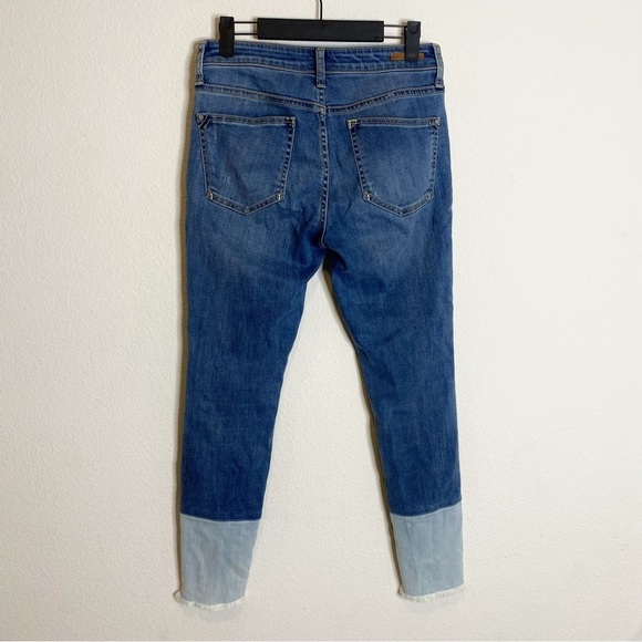 Pilcro and the Letterpress script blue denim patchwork jeans size 27 petite - Picture 2 of 6